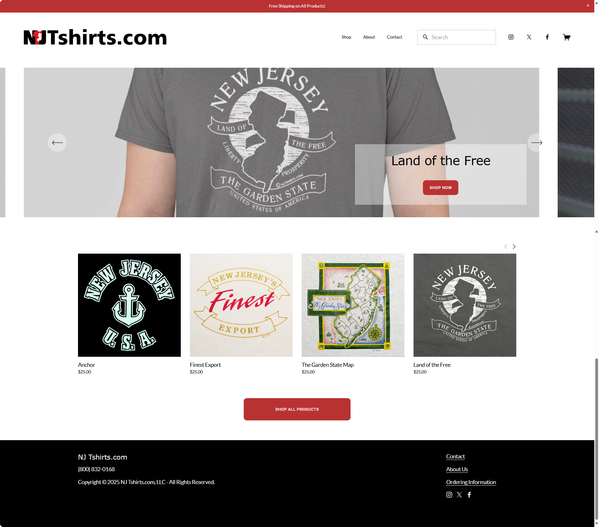 NJ Tshirts website homepage